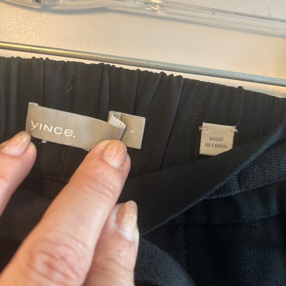 Vince Pants, elastic back drawstring waist loops, side back pockets, black, Sz S - Picture 7 of 16